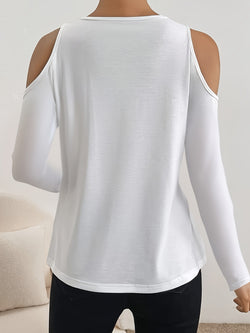 V-Neck Cold Shoulder Long Sleeve T-Shirt