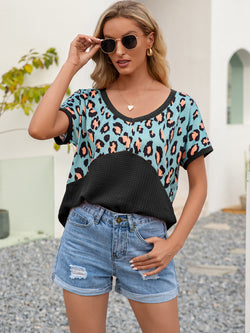 Ivy Lane Leopard Waffle-Knit Short Sleeve Top