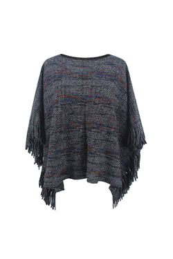 Round Neck Fringe Detail Sleeve Poncho