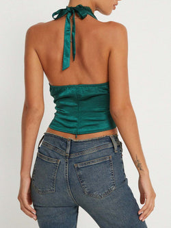 Lace Detail Halter Neck Tank