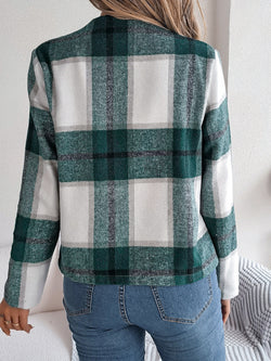 Plaid Open Front Long Sleeve Jacket