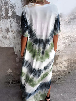 Vestido de manga corta con efecto tie-dye y bolsillos de tamaño completo