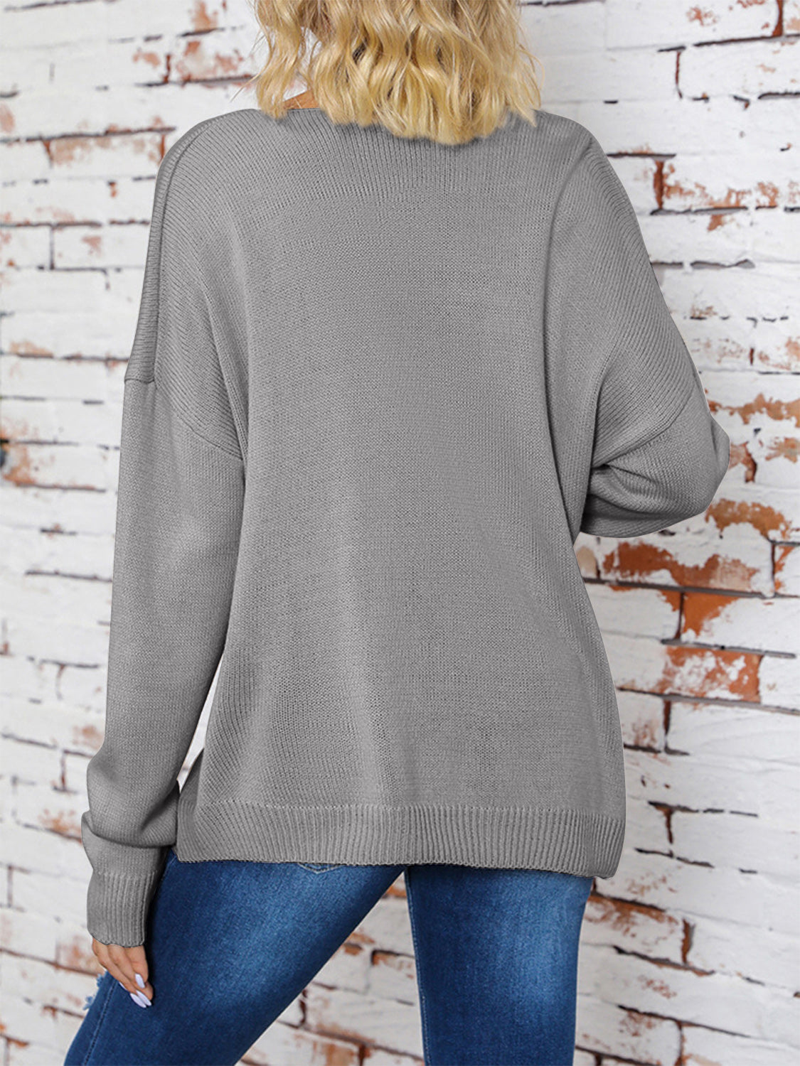 Surplice Dropped Shoulder Long Sleeve Sweater