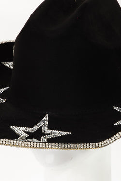 Sombrero de gamuza sintética de ala ancha con estrellas y diamantes de imitación Fame