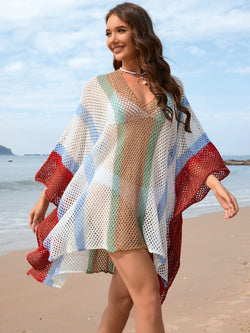 Openwork Color Block Plunge Cover-Up