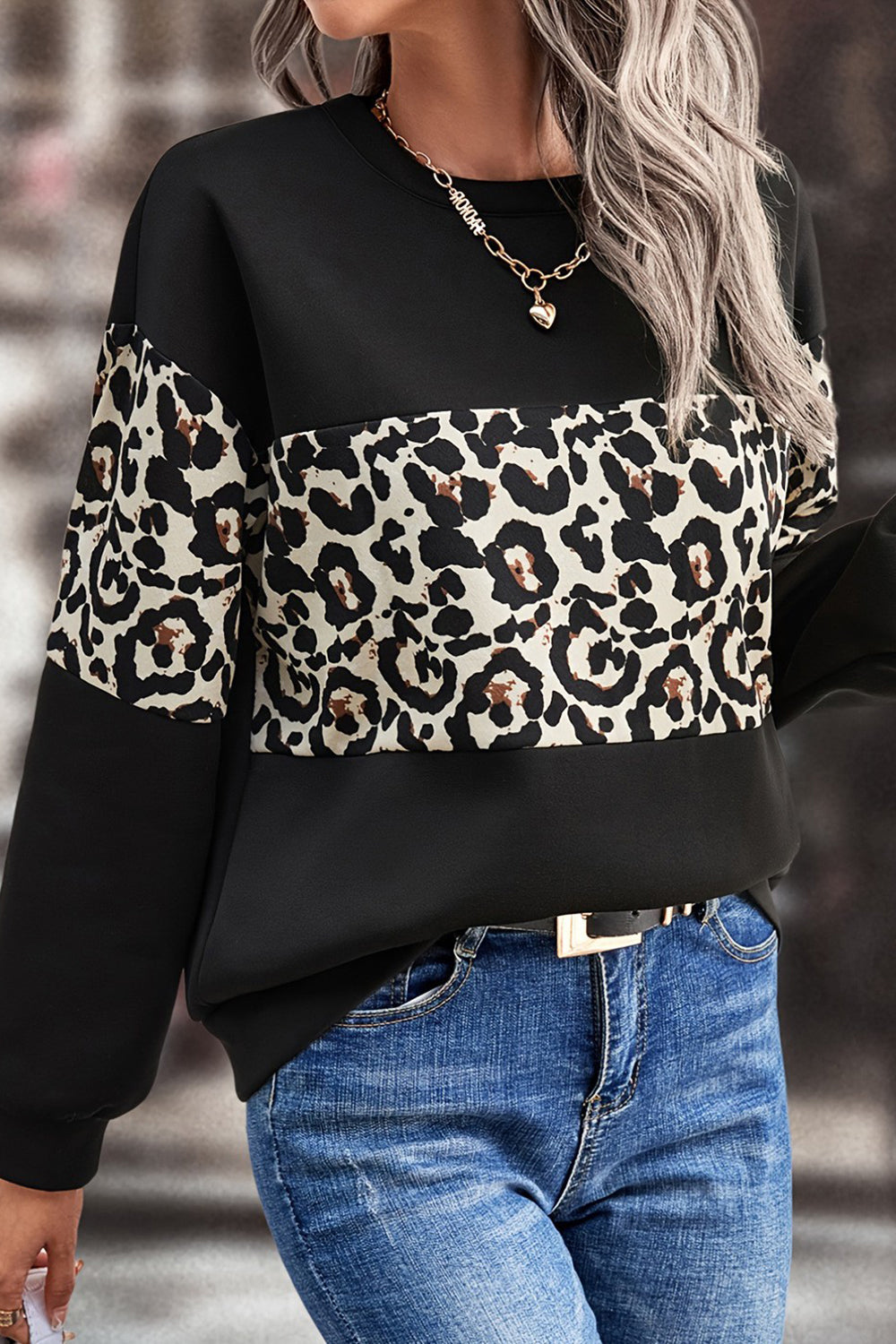 Leopard Dropped Shoulder Sweatshirt