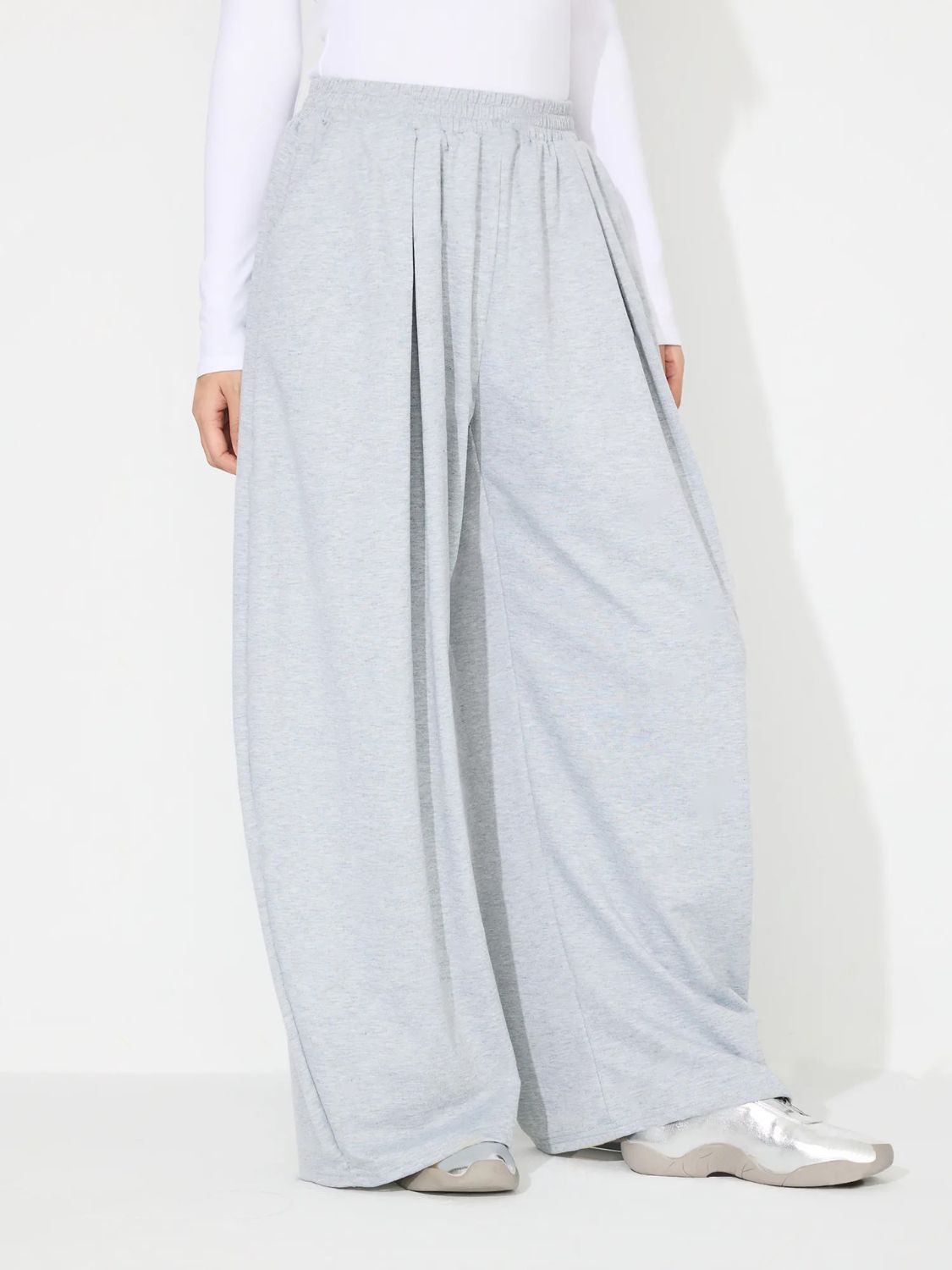 Elastic Waist Wide Leg Pants with Pockets