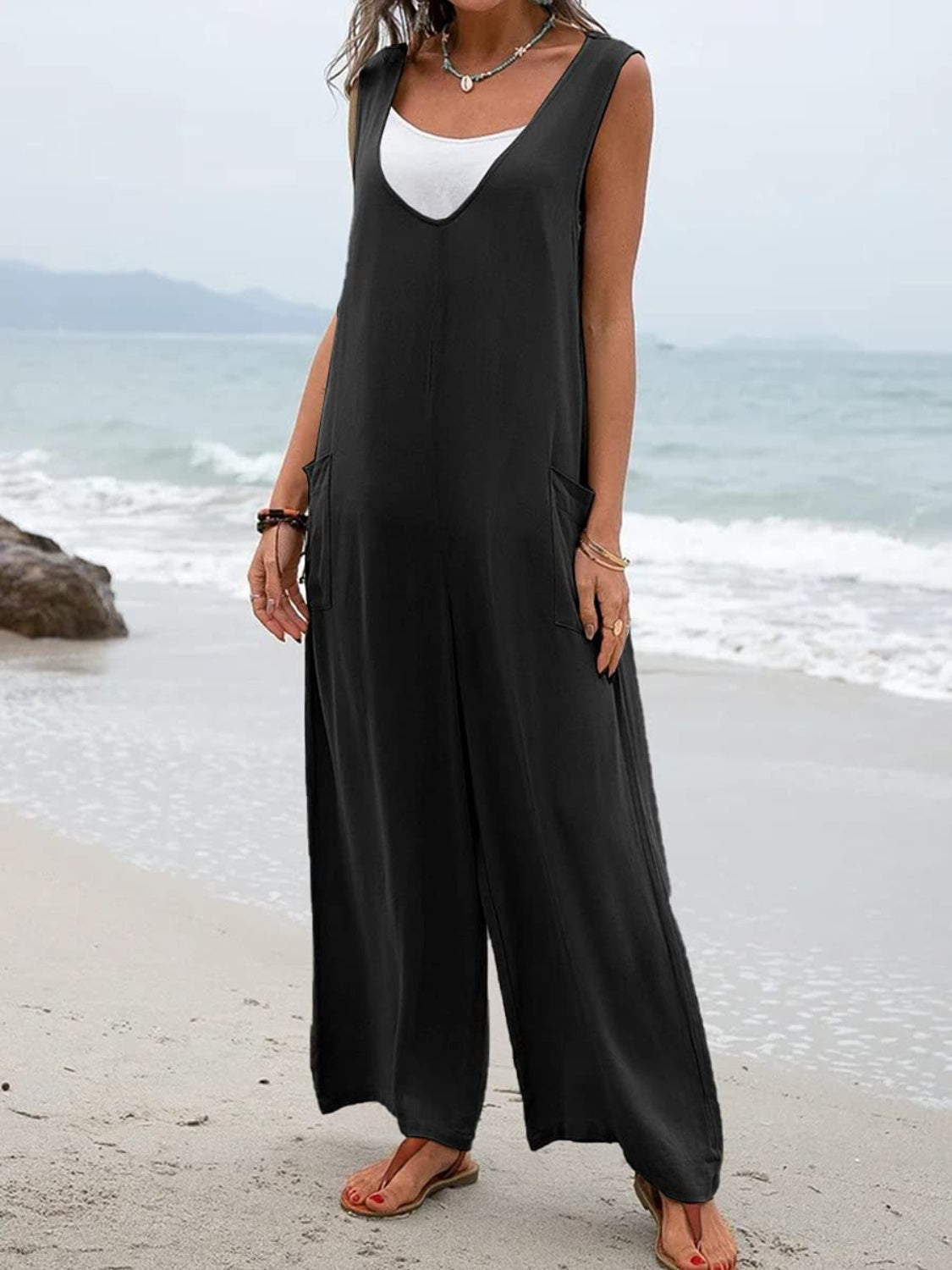 Full Size Wide Strap Jumpsuit with Pockets