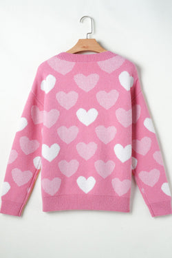 Pearl Trim Heart Round Neck Long Sleeve Sweater