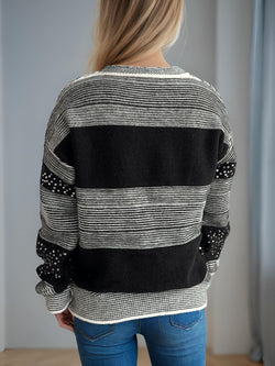 Sequin Color Block Round Neck Sweater