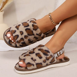 Pantuflas de punta abierta con estampado de leopardo