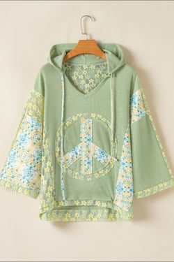 Peace Patch Batwing Sleeve Hooded Blouse