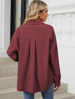 Button Up Dropped Shoulder Long Sleeve Outerwear