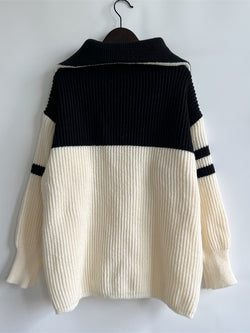 Ribbed Two-Tone Half Zip Sweater