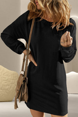 Striped Round Neck Long Sleeve Mini Dress