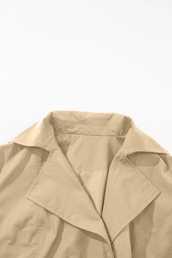 Collared Neck Tie Waist Buttoned Long Sleeve Trench Coat