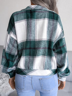 Plaid Collared Neck Long Sleeve Jacket