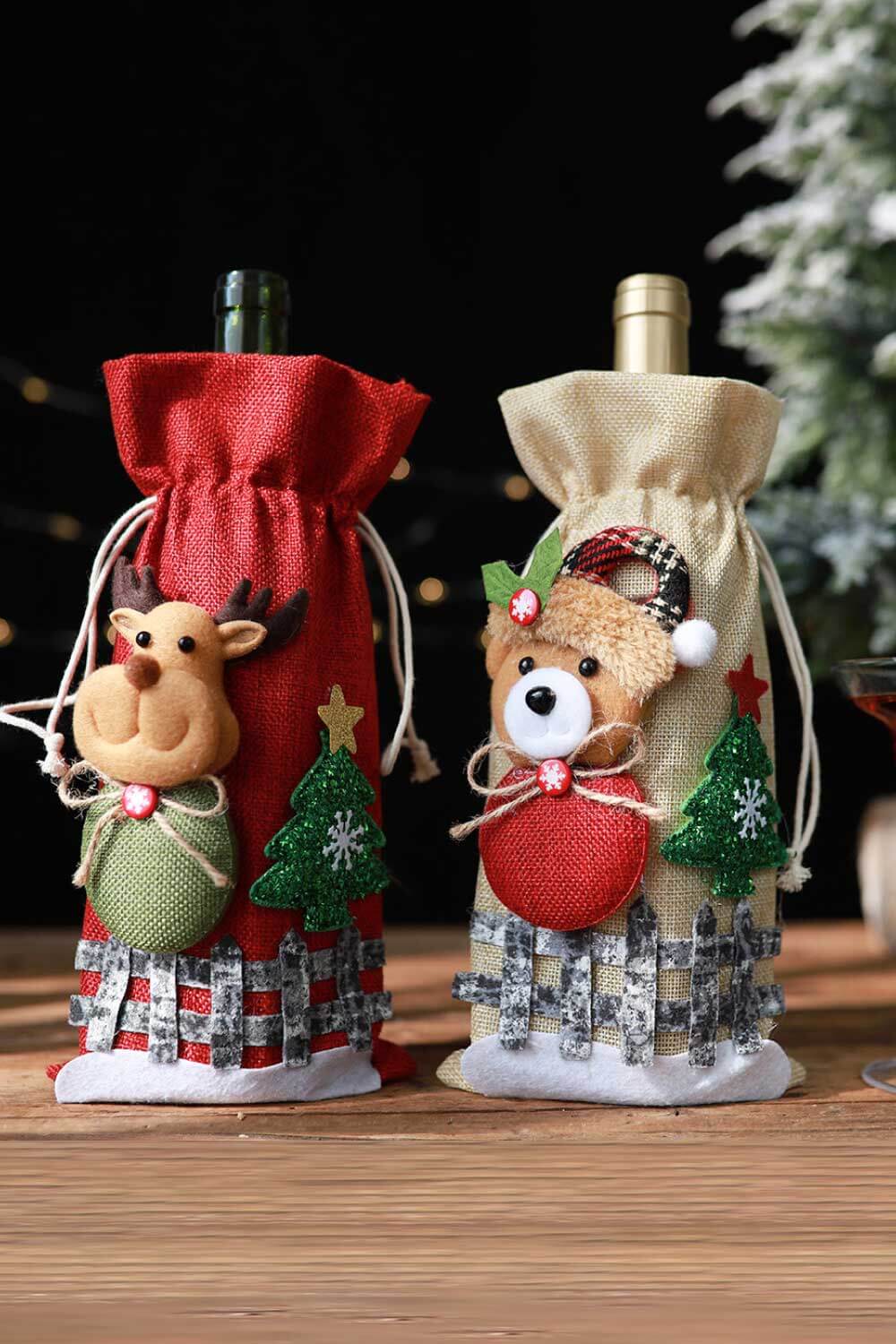 4-Pack Drawstring Christmas Wine Bottle Covers