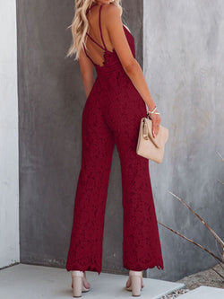 MeiMei Lace V-Neck Spaghetti Strap Jumpsuit