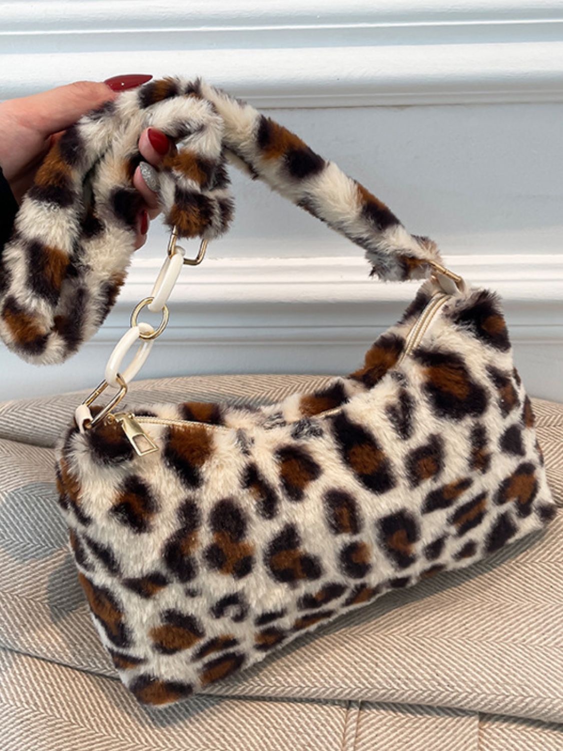 Leopard Fluff Shoulder Bag