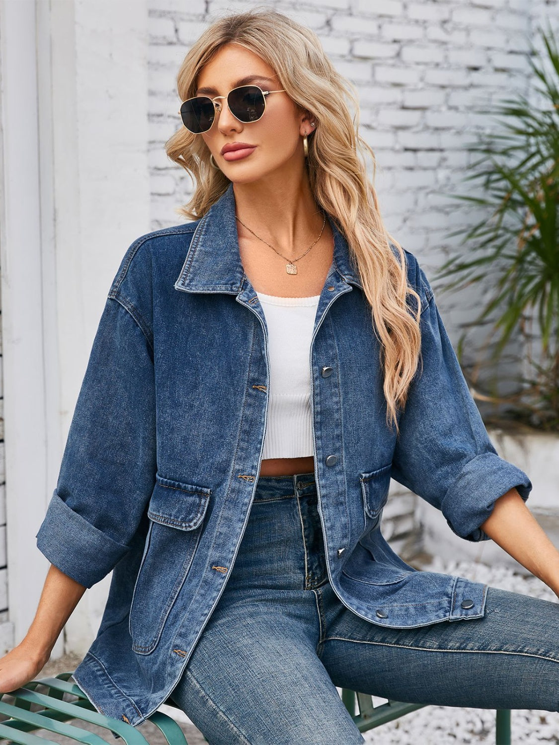 Button Up Long Sleeve Denim Jacket