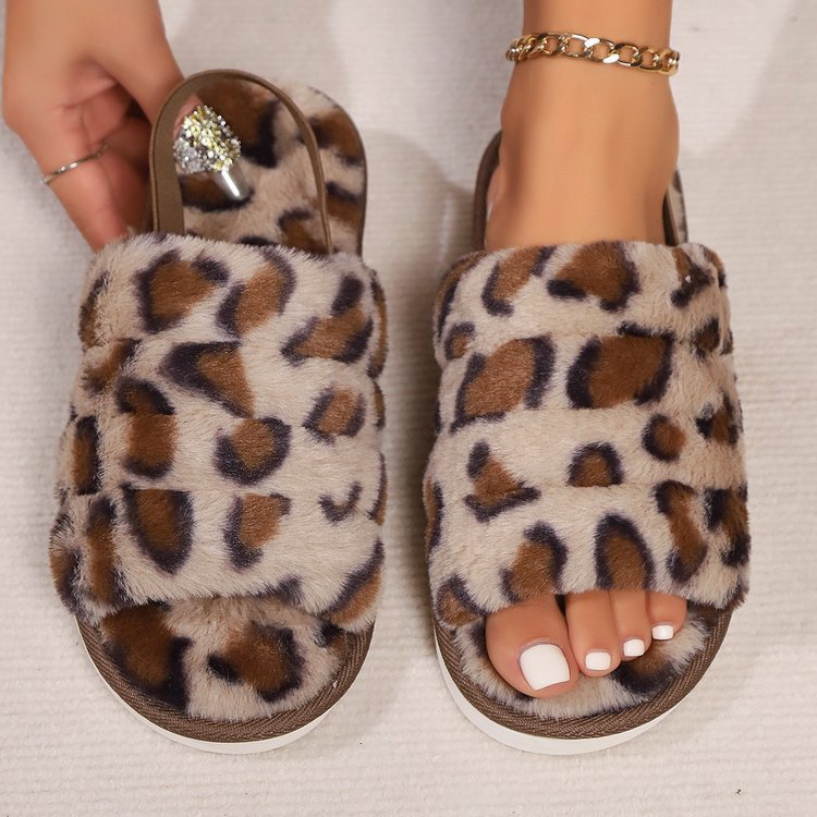 Pantuflas de punta abierta con estampado de leopardo