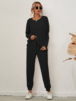 Full Size Round Neck Dropped Shoulder Top and Joggers Lounge Set