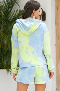 Ivy Lane Tie-Dye Drawstring Hoodie and Shorts Set