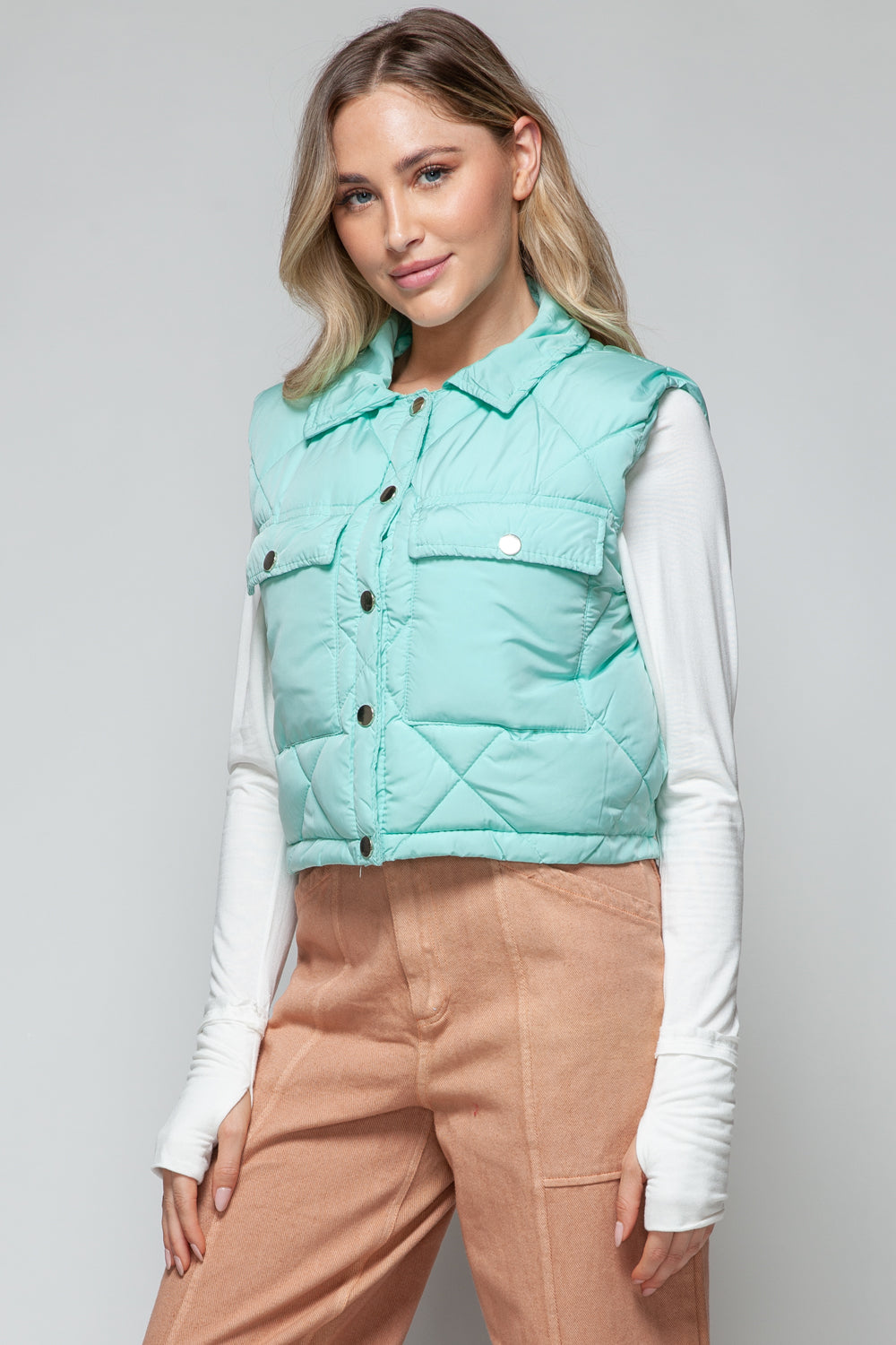 Snobbish Snap Down Quilted Crop Vest