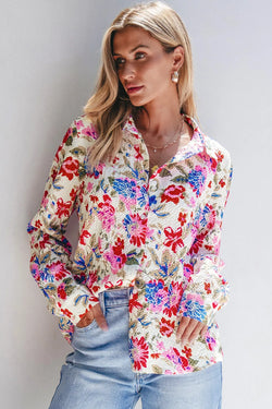 Floral Collared Neck Long Sleeve Shirt