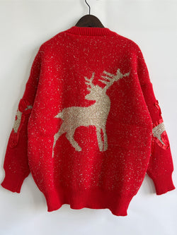 Reindeer Round Neck Long Sleeve Sweater