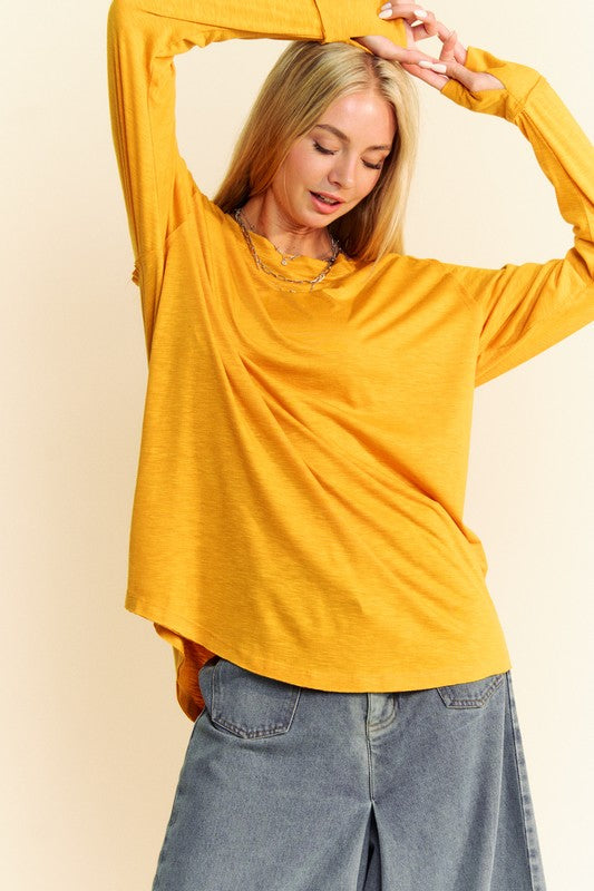 Davi & Dani Solid Color Boat Neck Long Sleeve T-Shirt