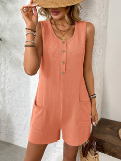 Pocketed Round Neck Sleeveless Romper