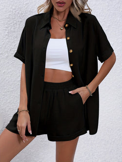 Button Up Short Sleeve Shirt and Shorts Set