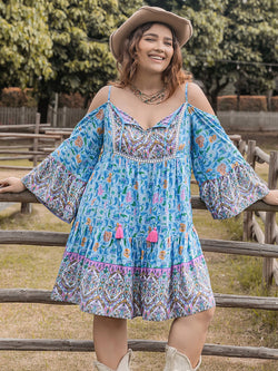 Vestido mini de manga larga con estampado de talla grande