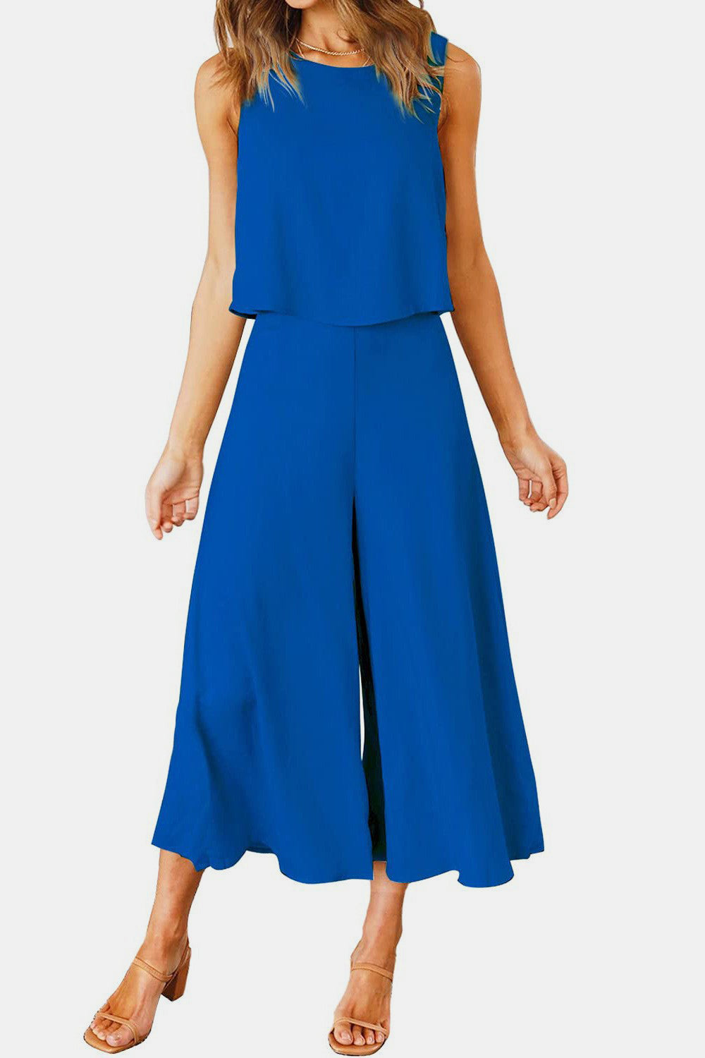 Round Neck Top and Wide Leg Pants Set