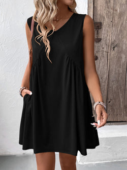 Ivy Lane Ruched V-Neck Sleeveless Mini Dress