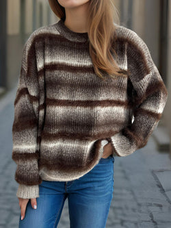 Gradient Round Neck Dropped Shoulder Sweater