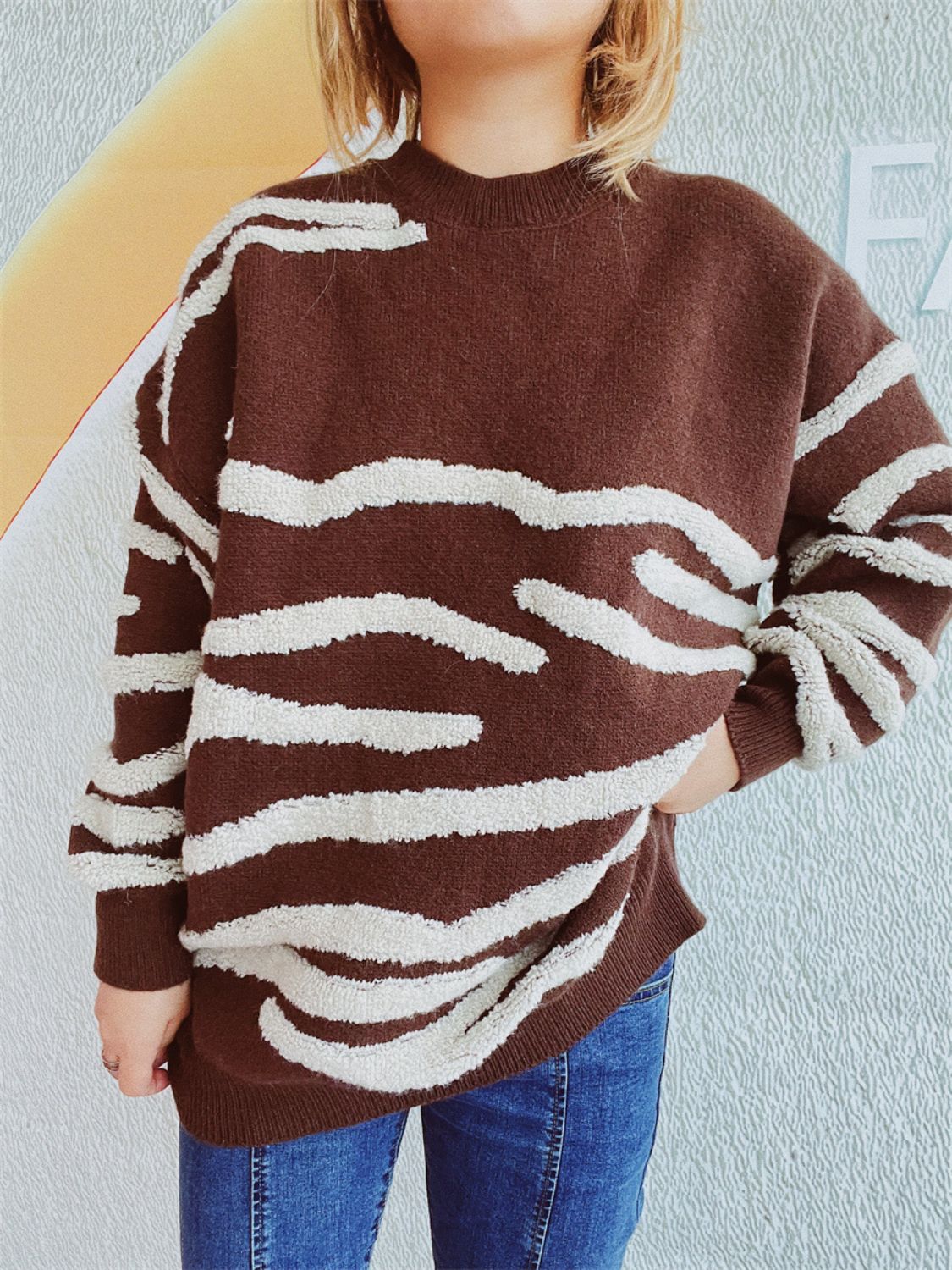 Contrast Round Neck Long Sleeve Sweater